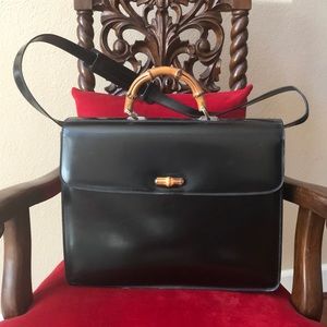 Gucci vintage bamboo black briefcase